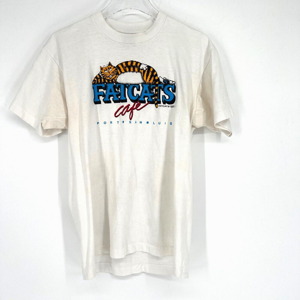 Vtg T Shirt Womens L Fat Cats Cafe Graphic Screen Stars Best‎ 80s San Louis